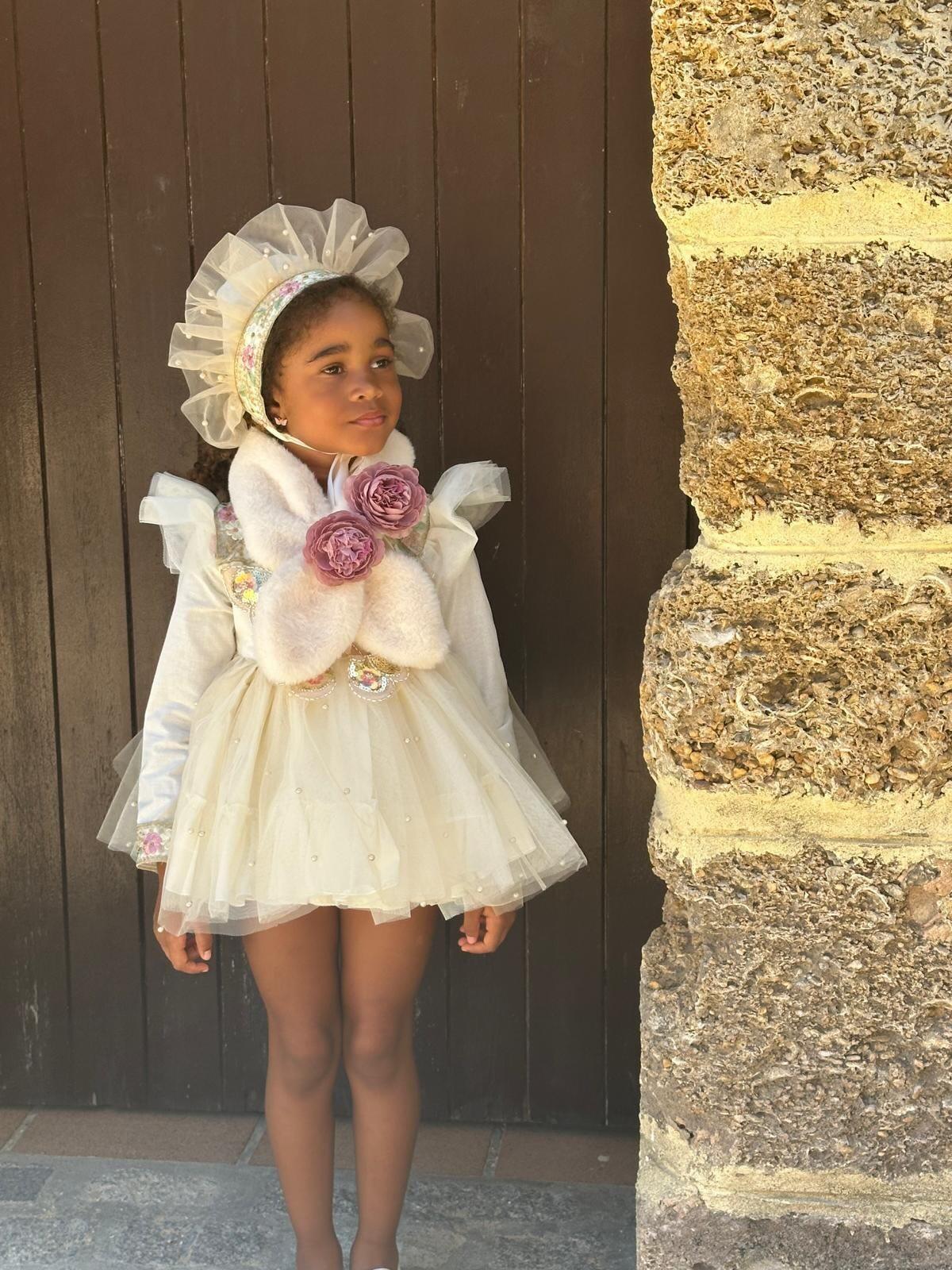 Ela Handmade Winter Whisper Dress, Knickers & Bonnet or Hairclip Set AW26  - (Made to order)