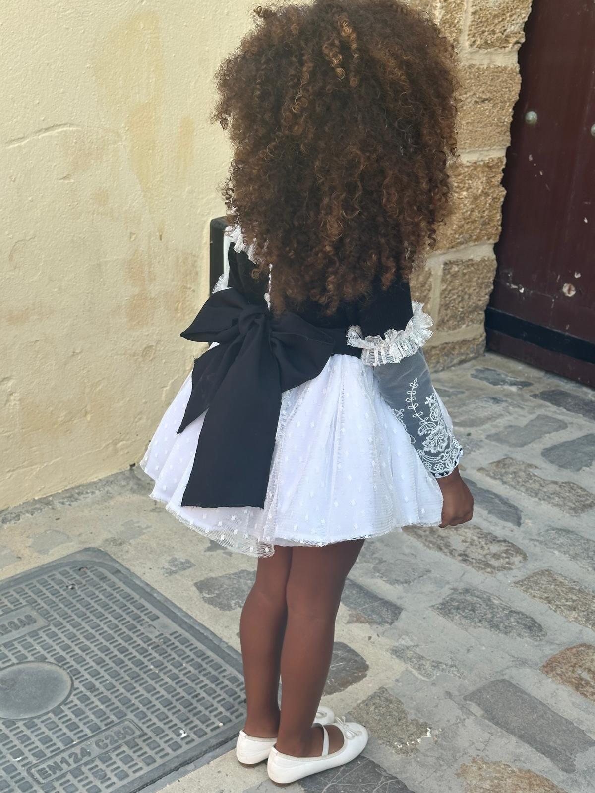 Ela Handmade Black & White Victoria Dress, Knickers & Bonnet or Hairclip Set AW26  - (Made to order)
