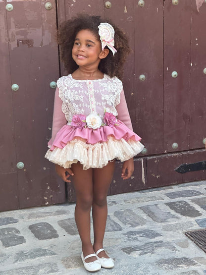 Ela Handmade Pink Dress, Knickers & Bonnet or Hairclip Set AW26  - (Made to order)