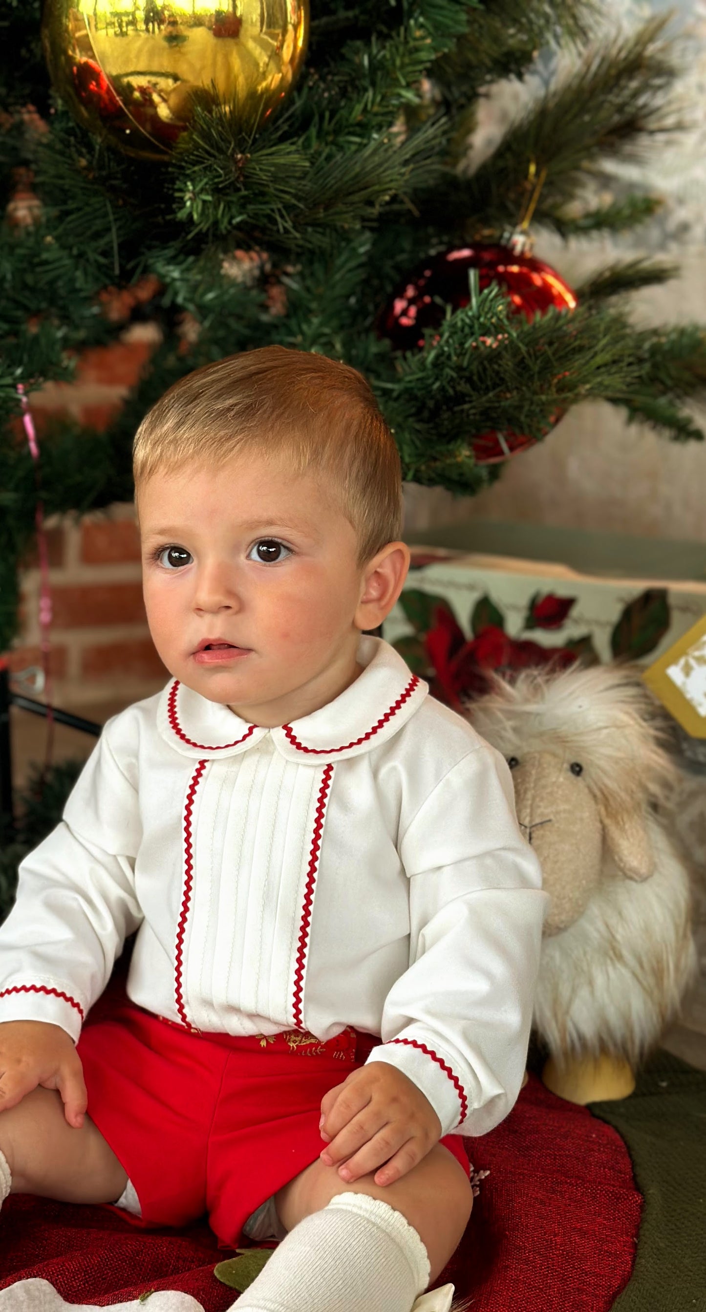 Boys Red Christmas Short Set AW (Made to order)