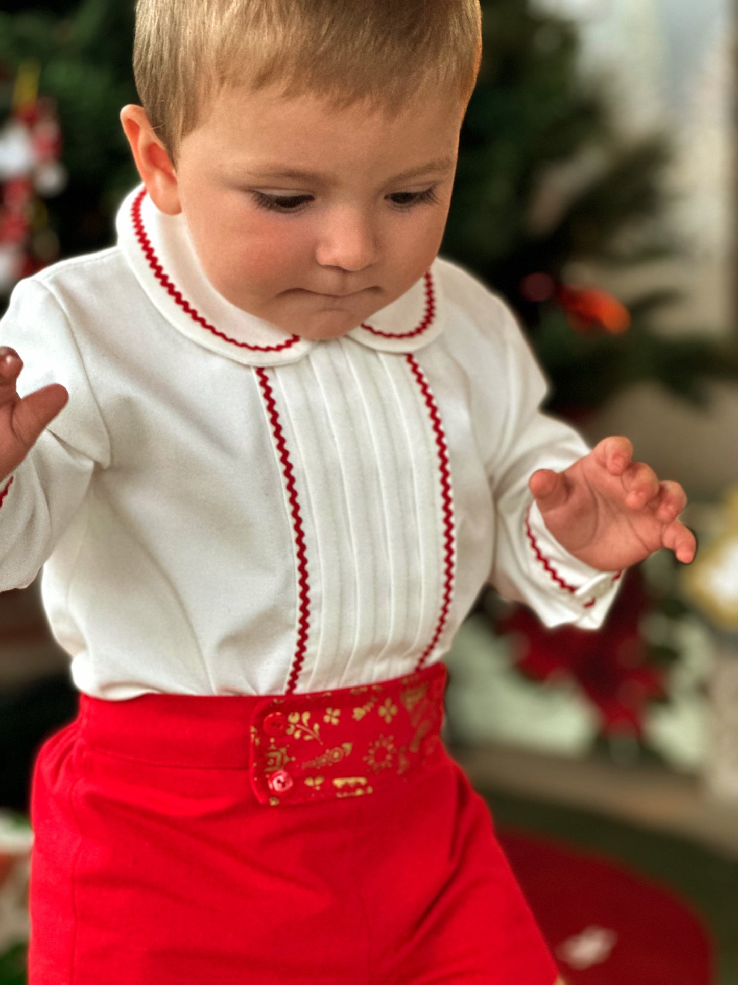 Boys Red Christmas Short Set AW (Made to order)