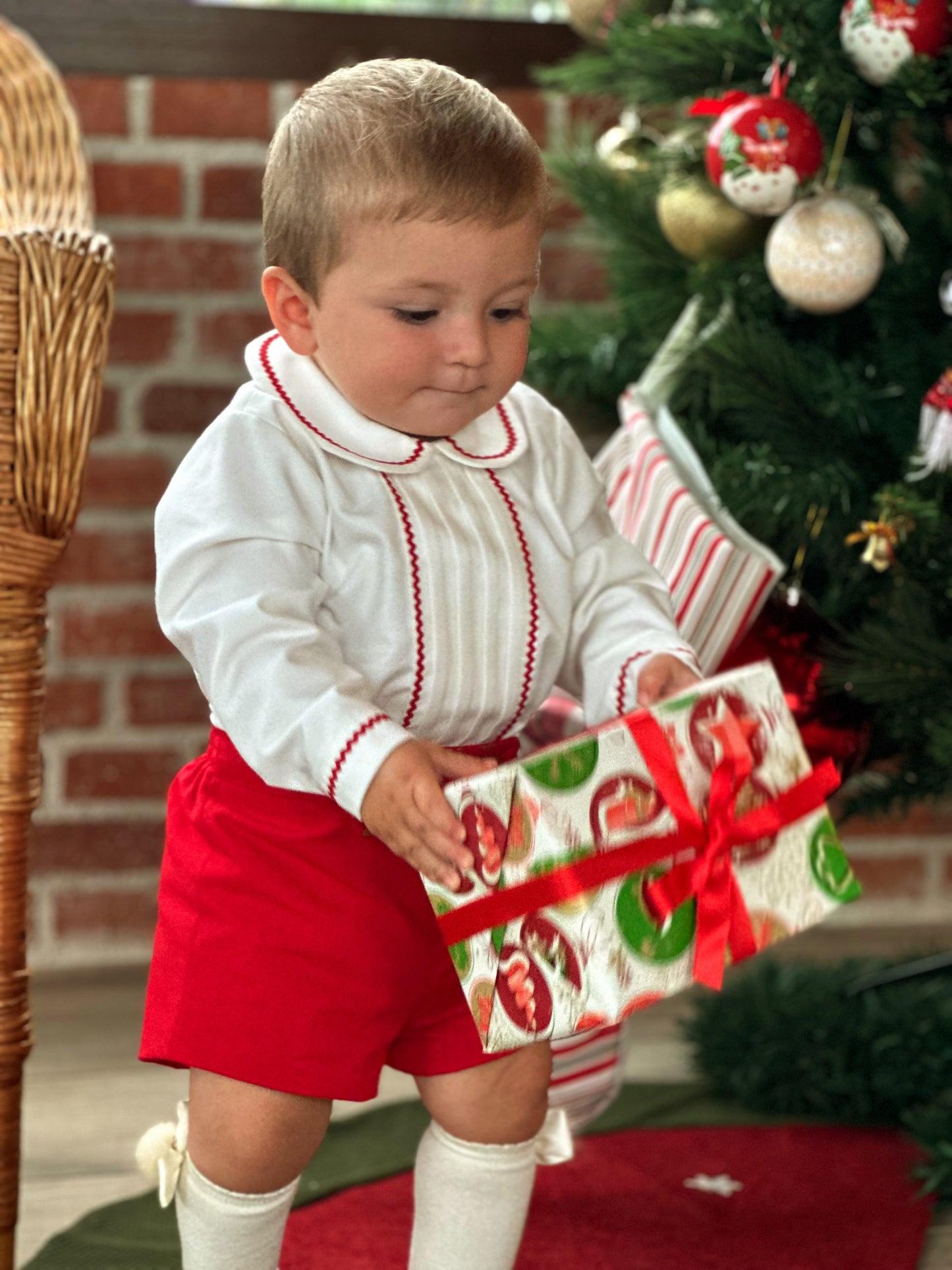 Boys Red Christmas Short Set AW (Made to order)