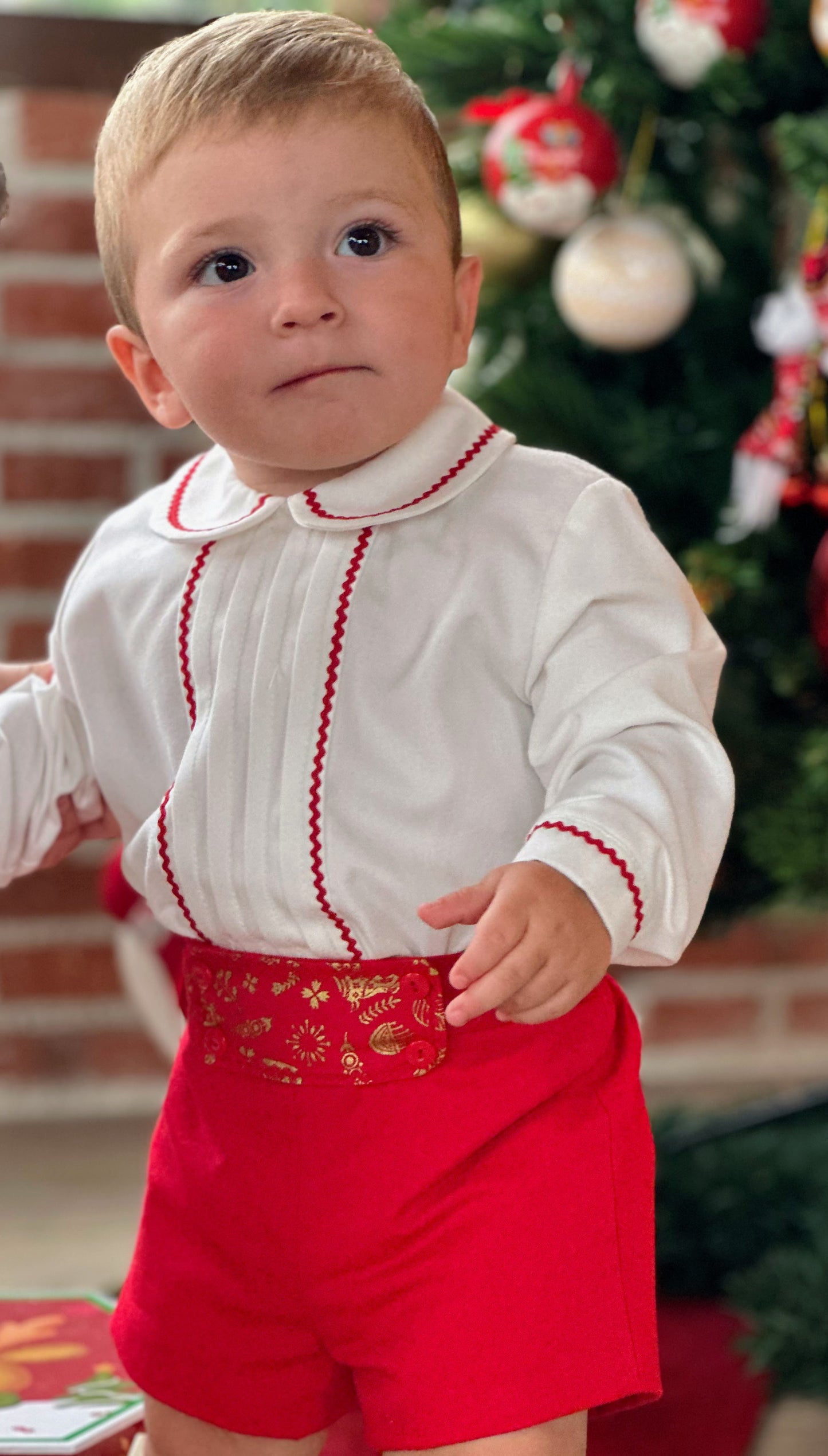 Boys Red Christmas Short Set AW (Made to order)