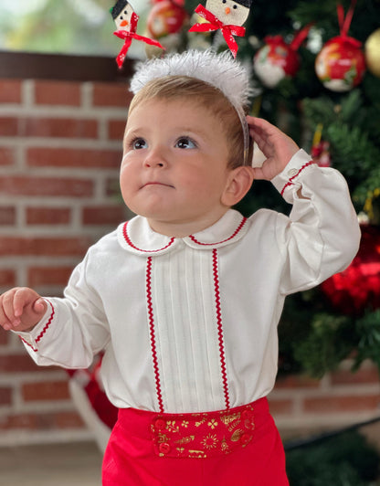 Boys Red Christmas Short Set AW (Made to order)