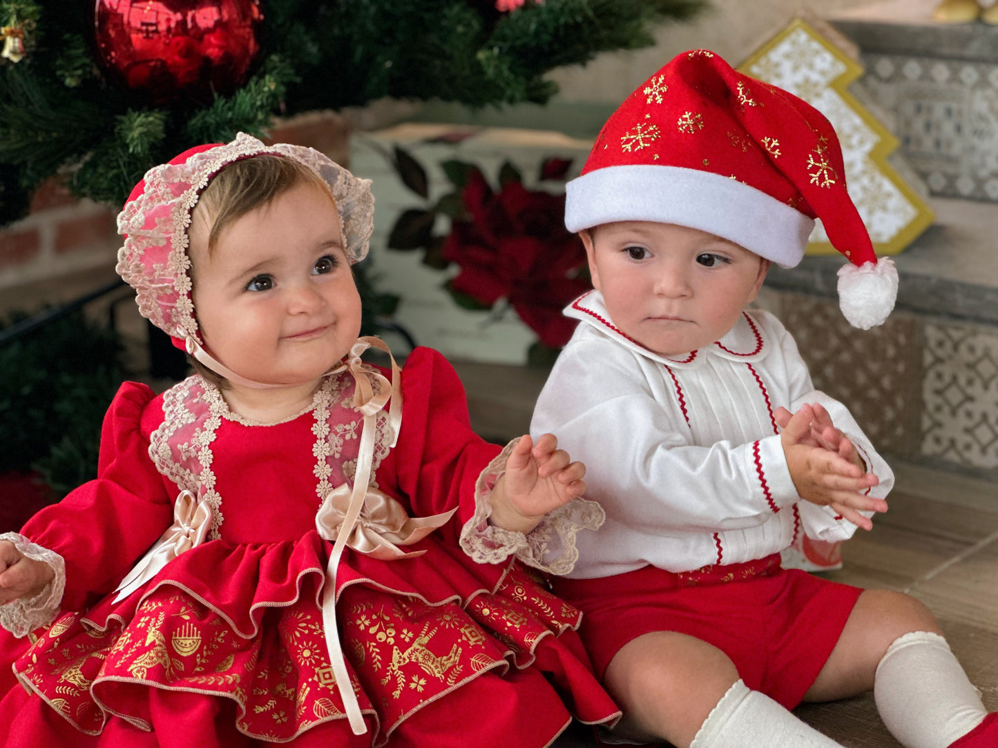 Boys Red Christmas Short Set AW (Made to order)