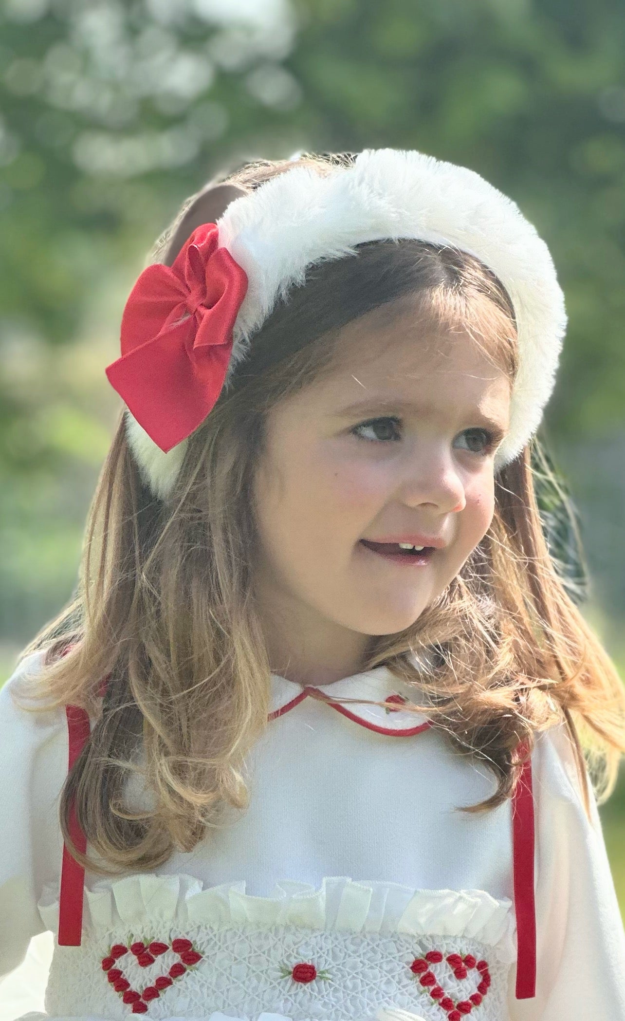 Girls White Velvet Heart Smocked Dress AW (Made to order)