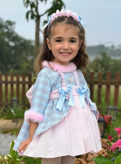 Girls Pink & Baby Blue Checked Dress AW (Made to order)