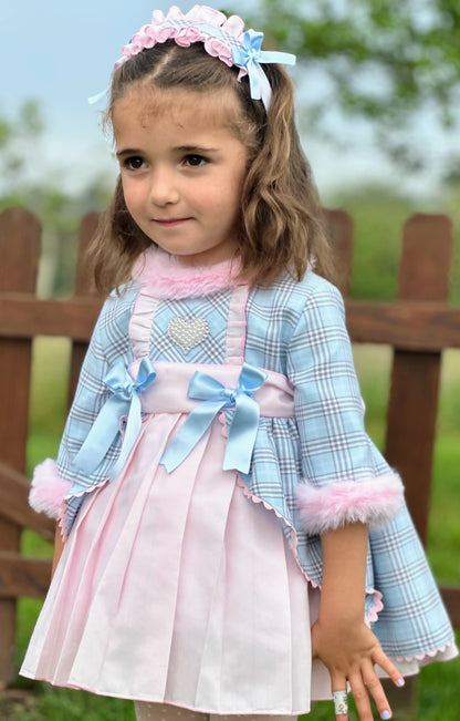 Girls Pink & Baby Blue Checked Dress AW (Made to order)