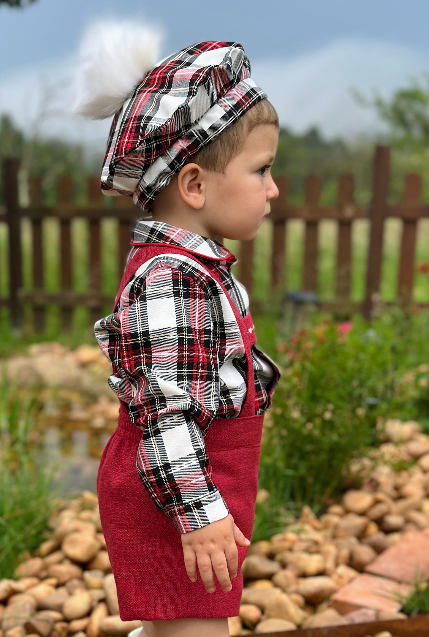 Boys Red Checked H Bar Suit AW (Made to order)