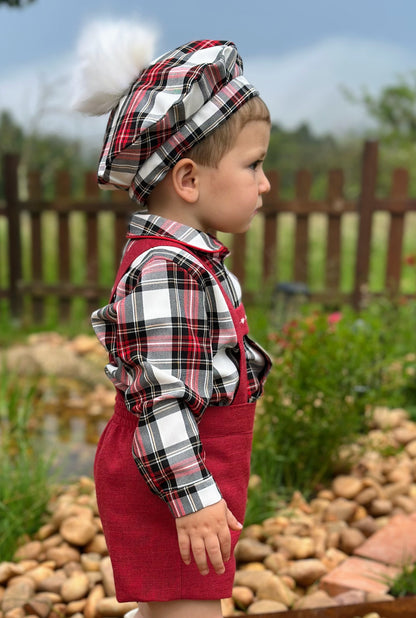 Boys Red Checked H Bar Suit AW (Made to order)
