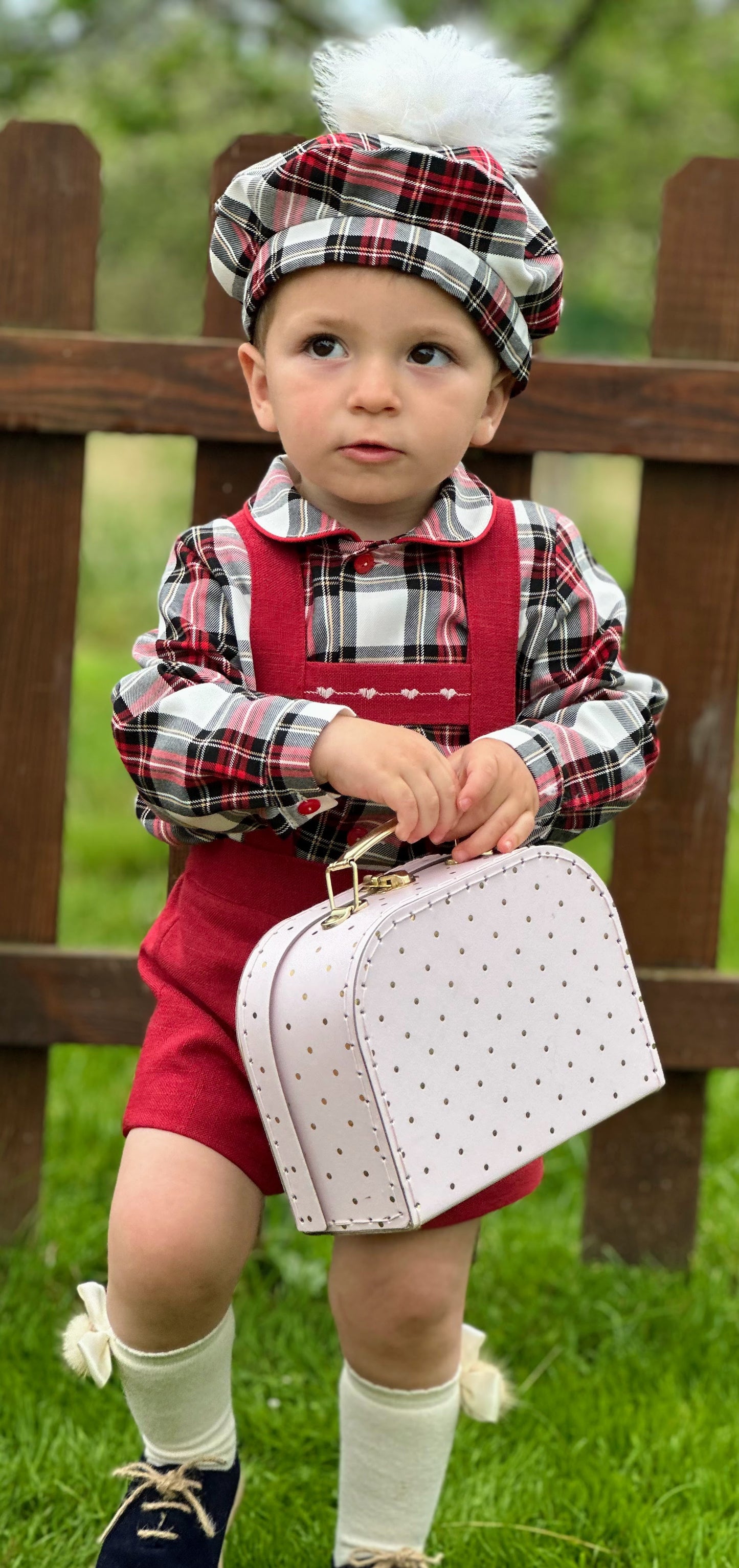 Boys Red Checked H Bar Suit AW (Made to order)