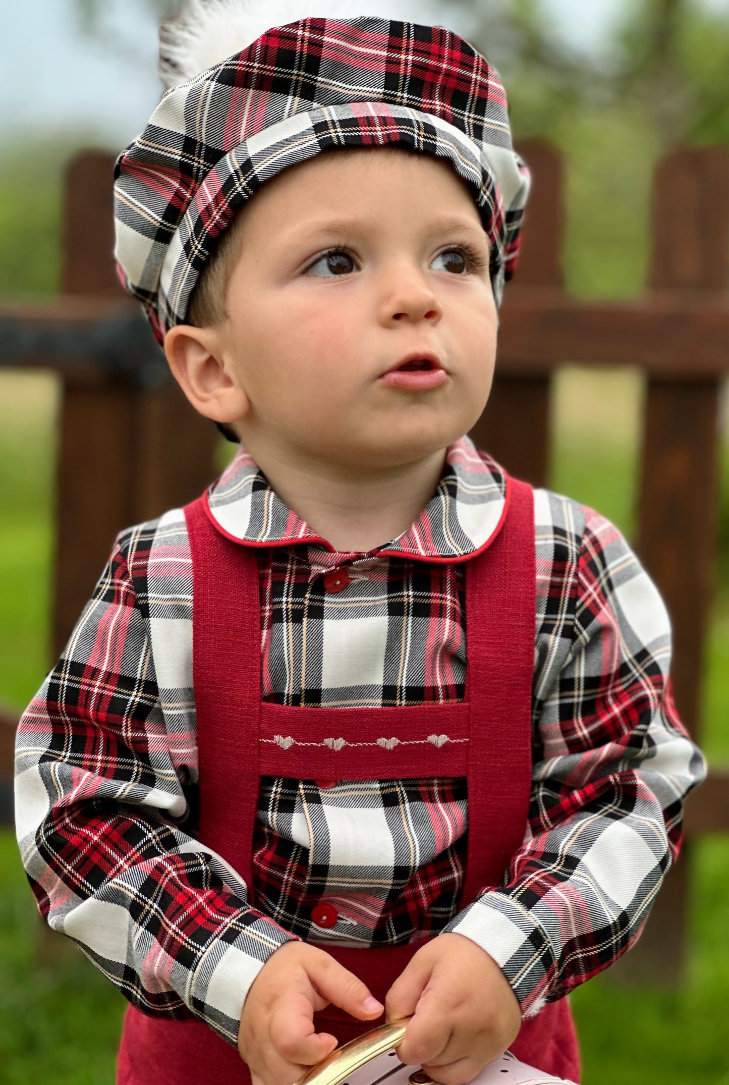 Boys Red Checked H Bar Suit AW (Made to order)