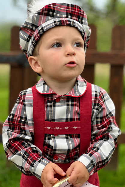 Boys Red Checked H Bar Suit AW (Made to order)