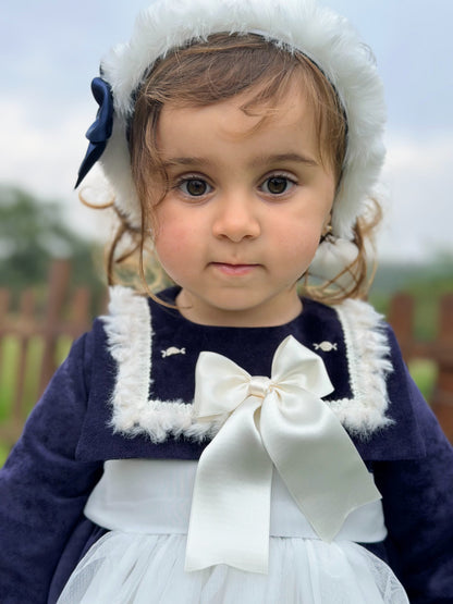 Girls Navy Lace Ruffle Dress AW (Made to order)