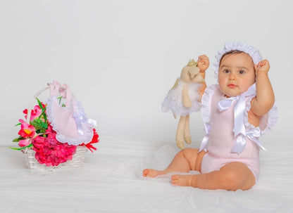 Ela Confeccion Baby Pink Romper and Bonnet - (Made To Order)