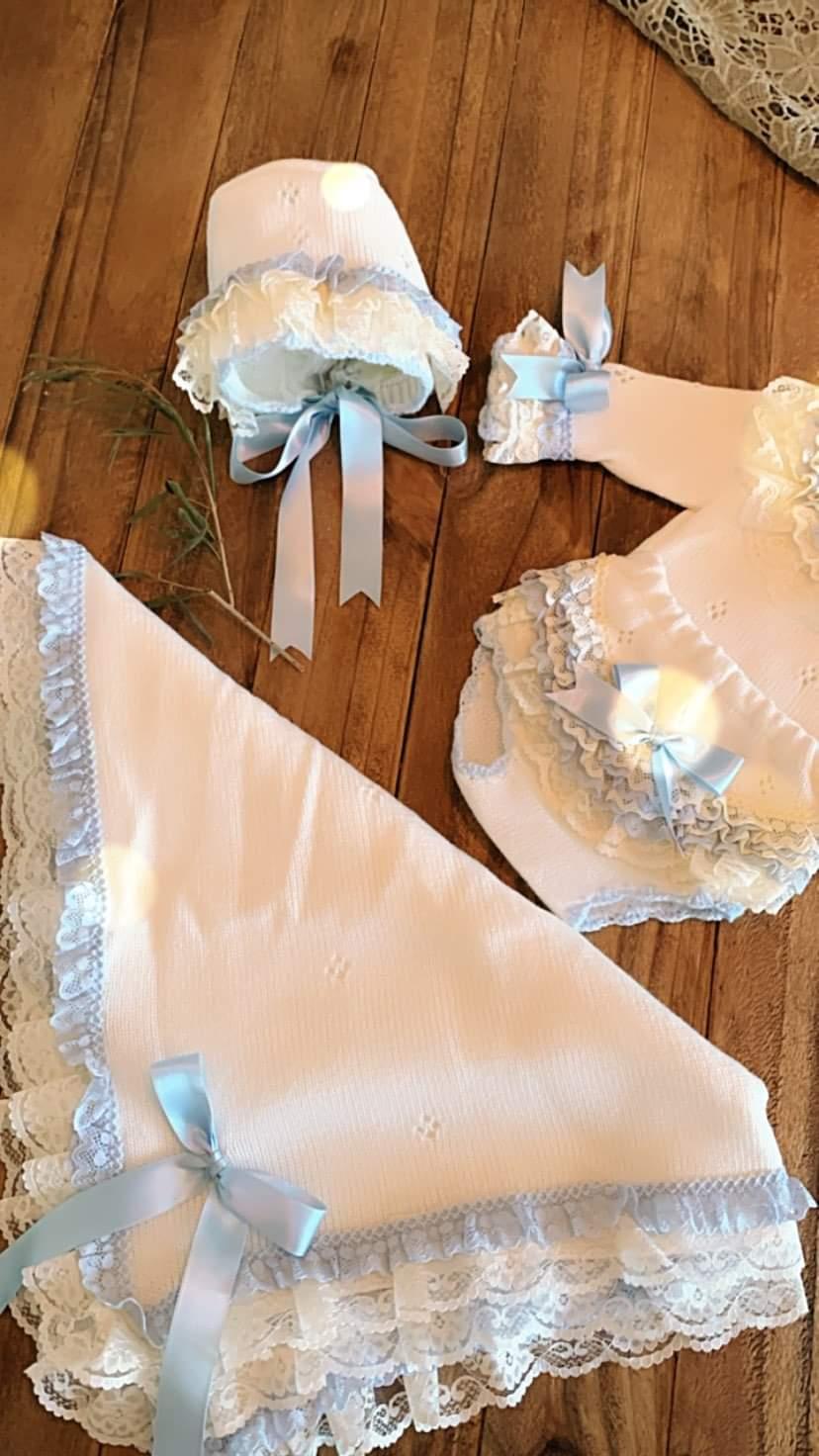 Ela Confeccion Frilly Hand Knitted Jam Pant & Bonnet Set - (Made To Order)