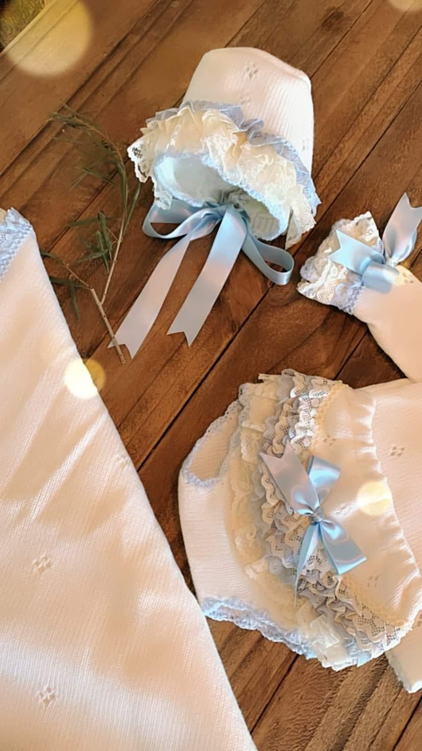 Ela Confeccion Frilly Hand Knitted Jam Pant & Bonnet Set - (Made To Order)