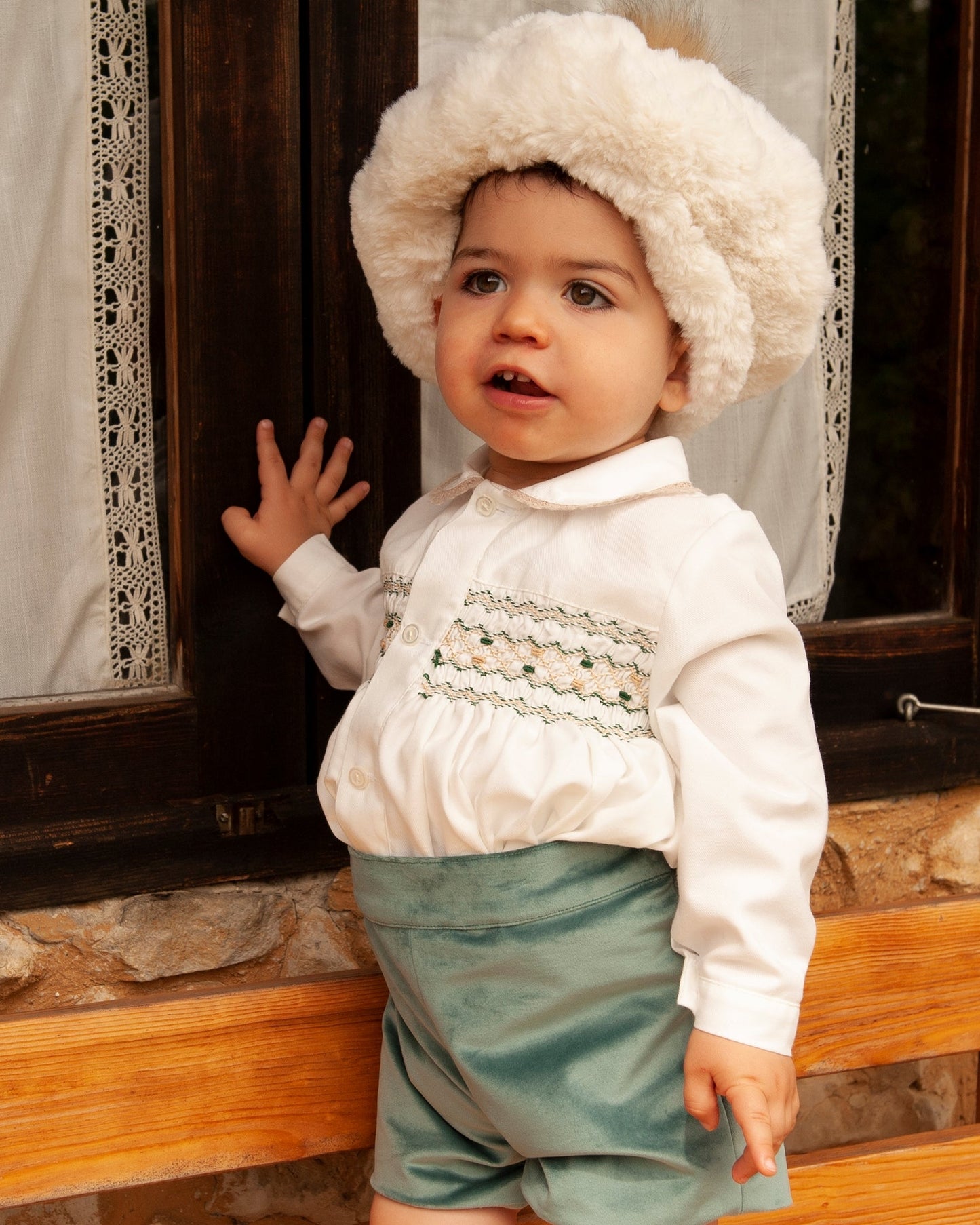 Sonata Boys Teal Smocked Shirt & Shorts Set AW (Made to order)