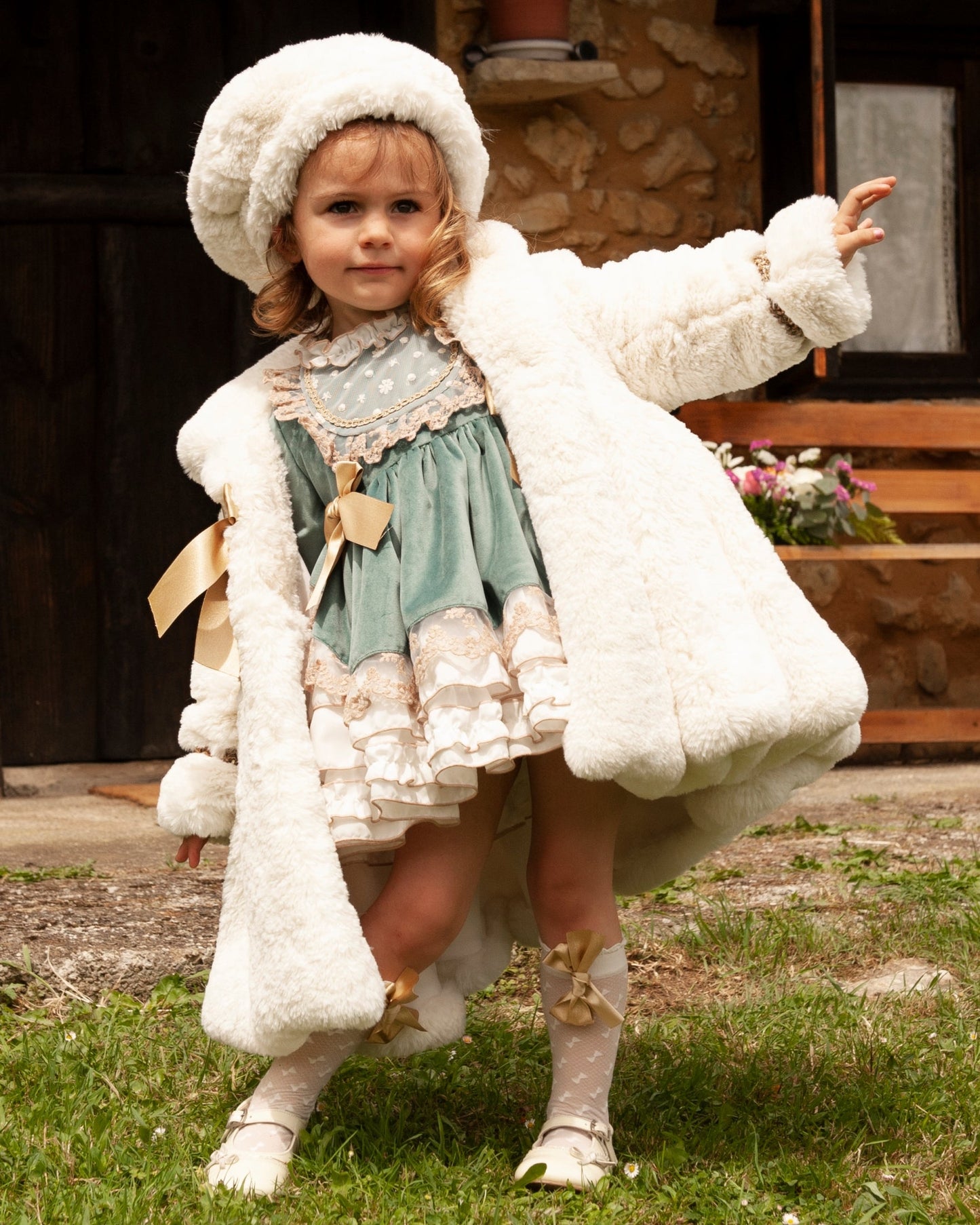 Sonata Luxurious Girls Handmade Cream Coat - AW (Made to order)