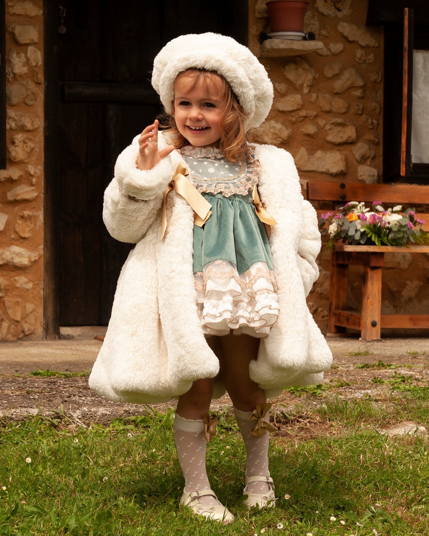 Sonata Luxurious Girls Handmade Cream Coat - AW (Made to order)