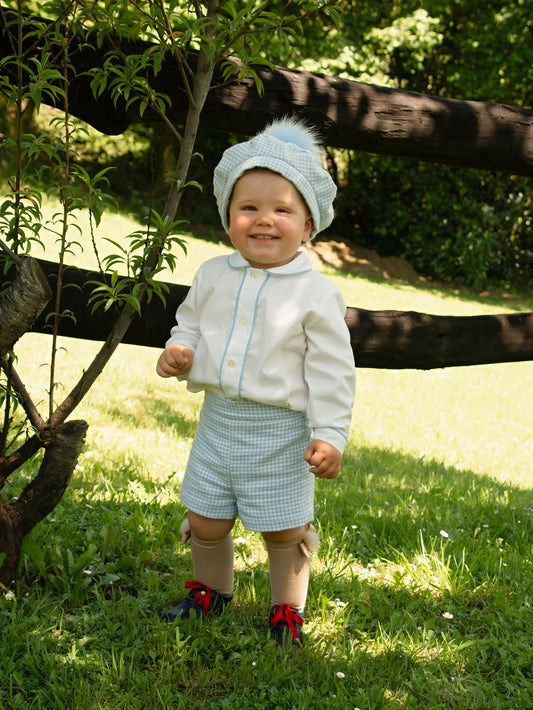 Sonata Boys Blue Handmade Shirt And Shorts Set AW (Made to order)