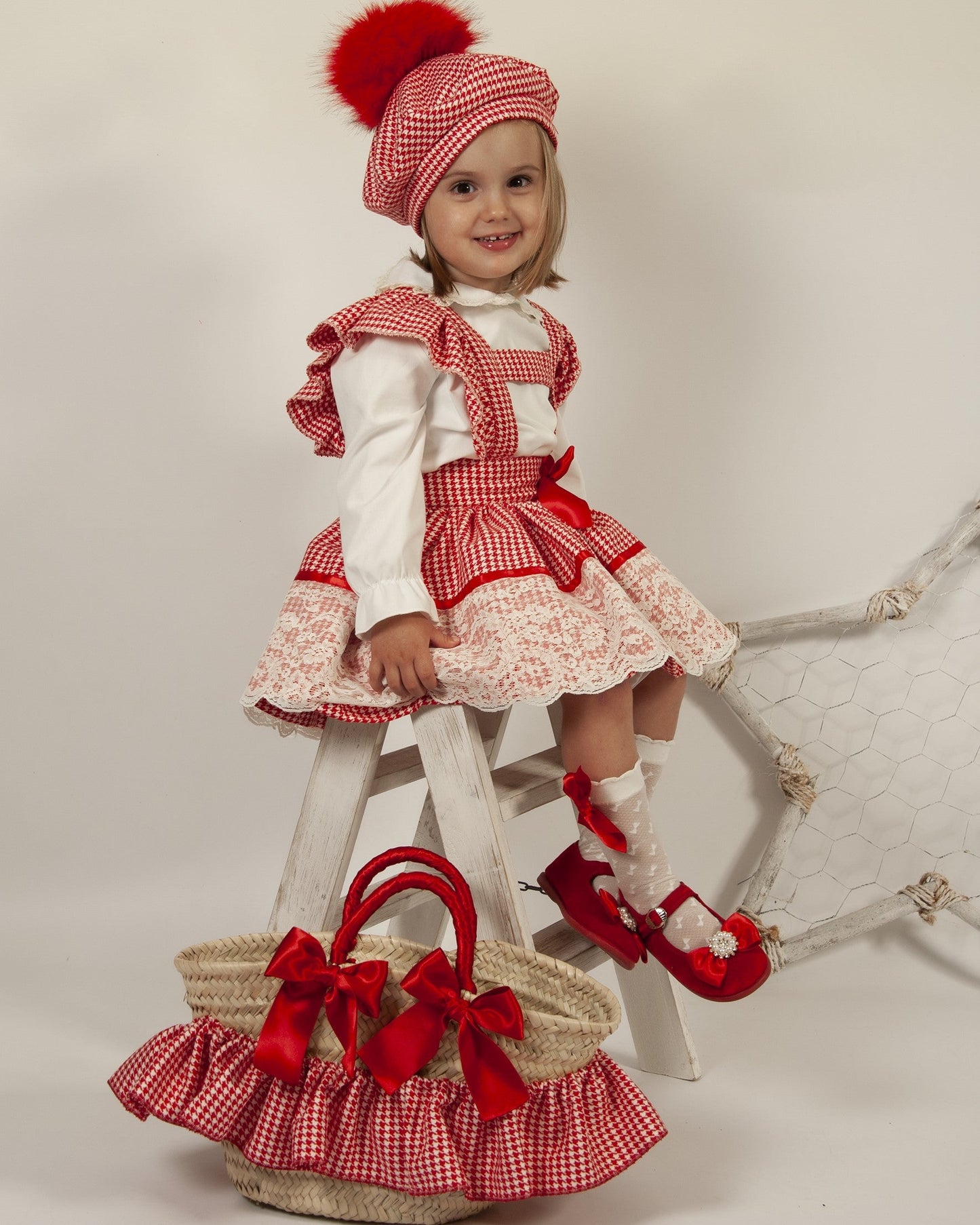 Sonata Girls Red Checked H-Bar Dress & Blouse Set AW (Made to order)