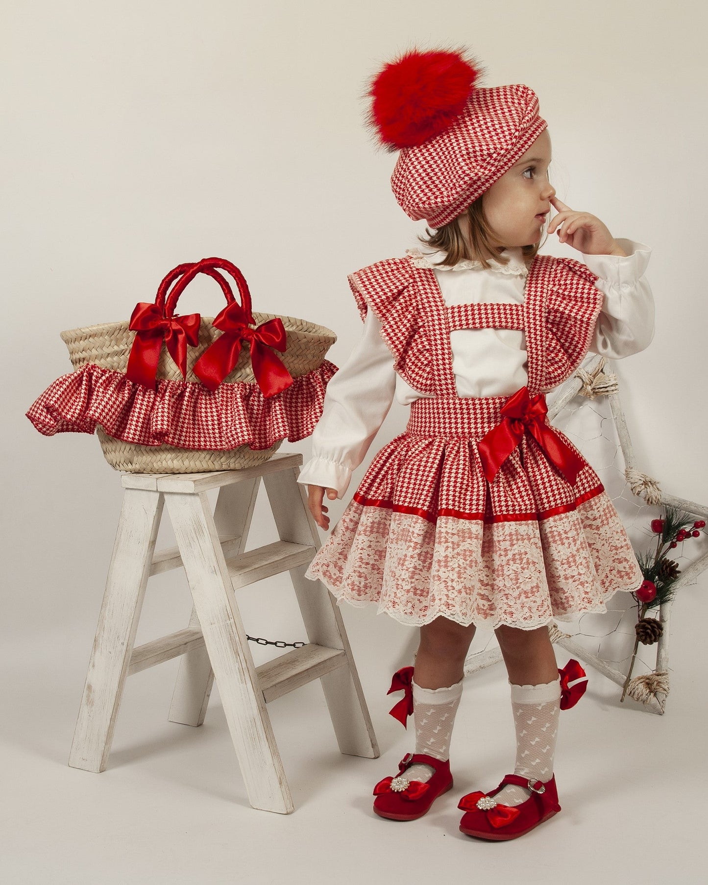 Sonata Girls Red Checked H-Bar Dress & Blouse Set AW (Made to order)