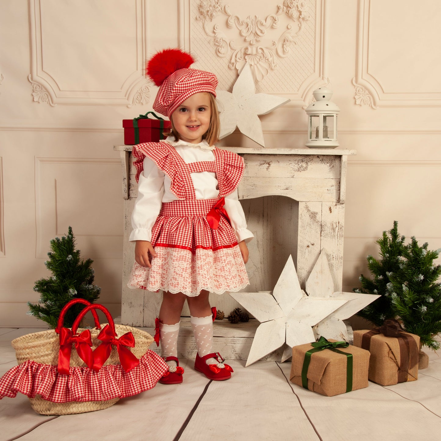 Sonata Girls Red Checked H-Bar Dress & Blouse Set AW (Made to order)