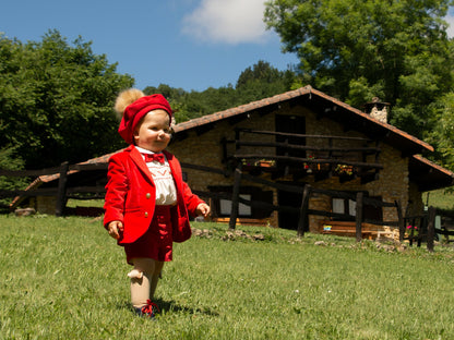 Sonata Boys Smocked Shirt And Velvet Red Shorts Set AW (Made to order)