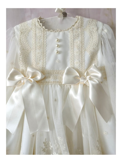 Sonata Girls Ivory Hand Embroidered Dress - (Made To Order)
