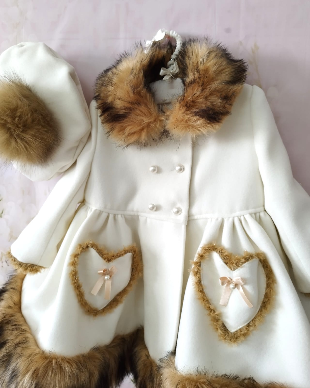 Sonata Girls Cream & Brown Faux Fur Coat AW (Made to order)