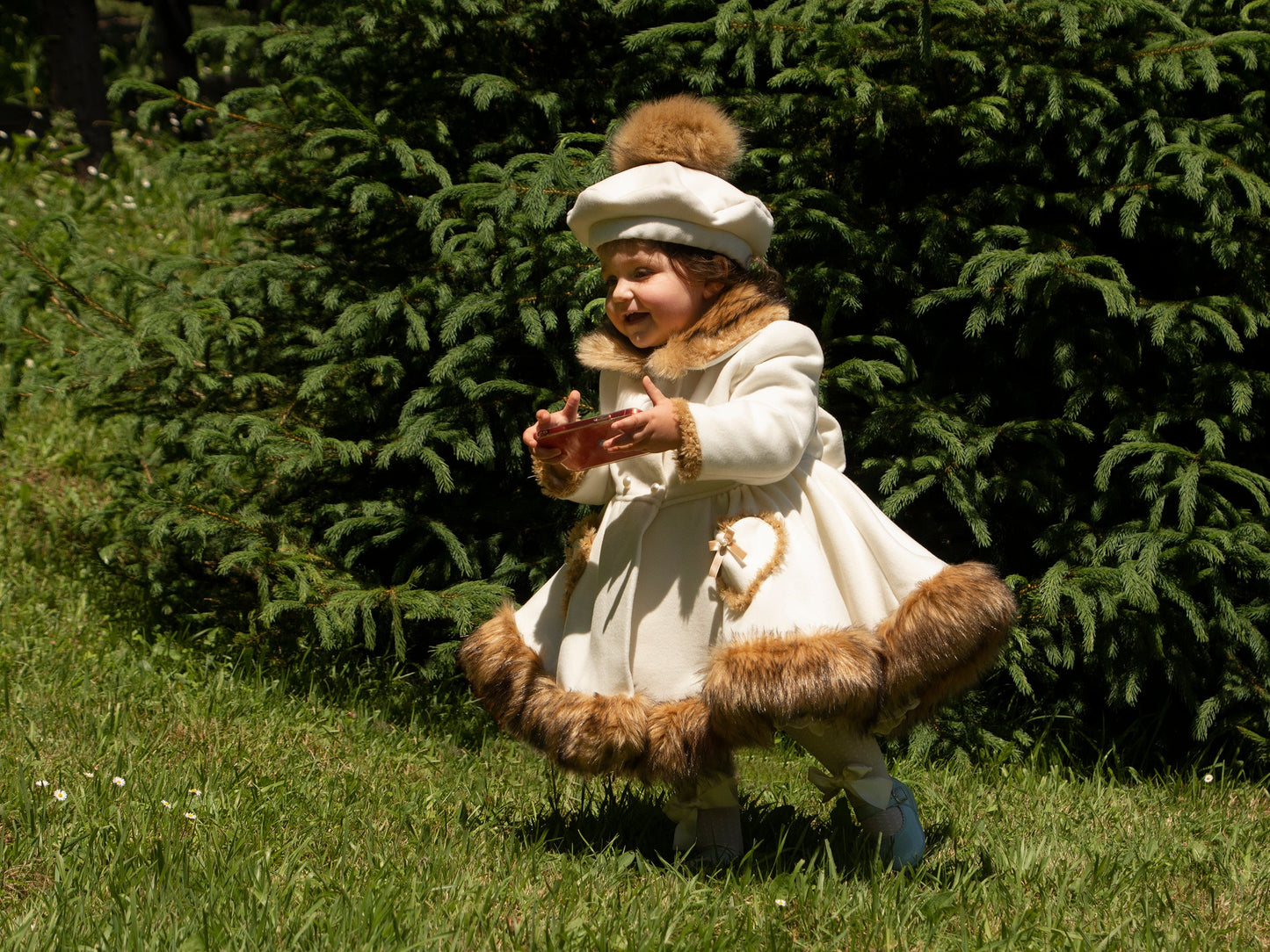 Sonata Girls Cream & Brown Faux Fur Coat AW (Made to order)