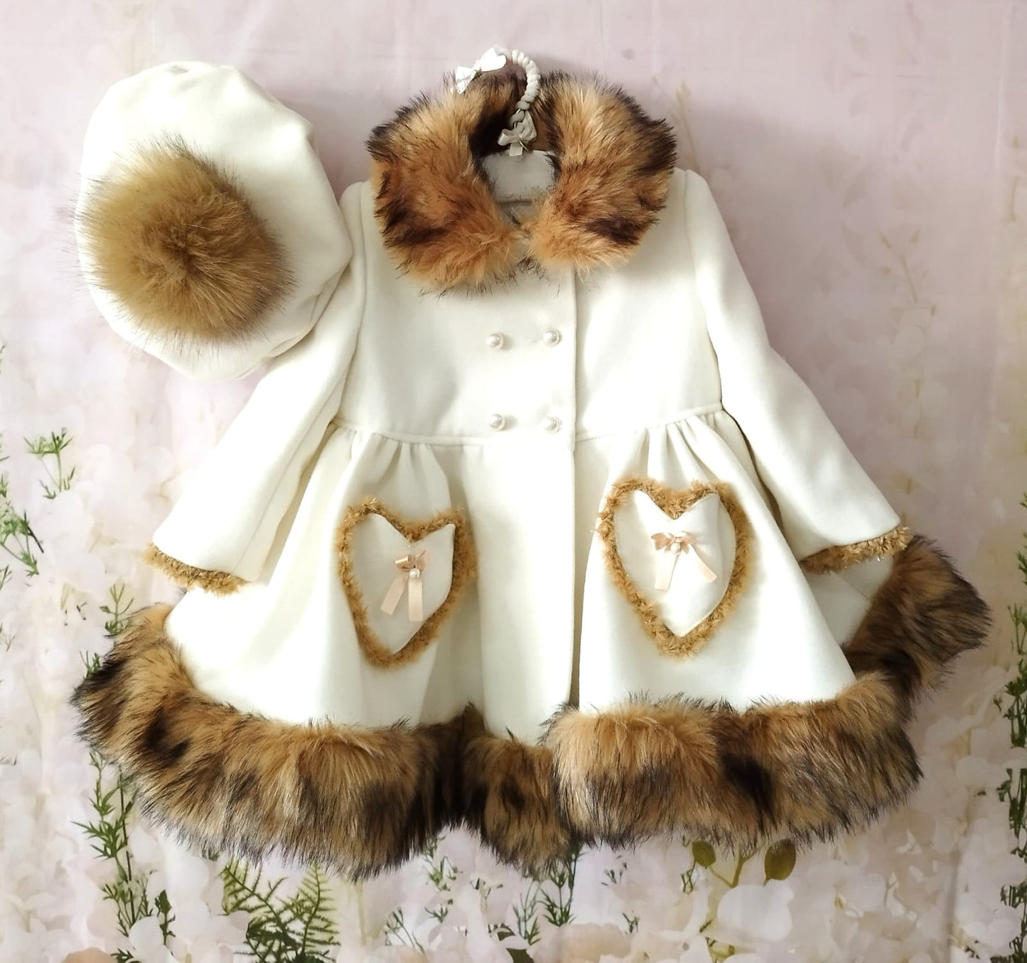 Sonata Girls Cream & Brown Faux Fur Coat AW (Made to order)