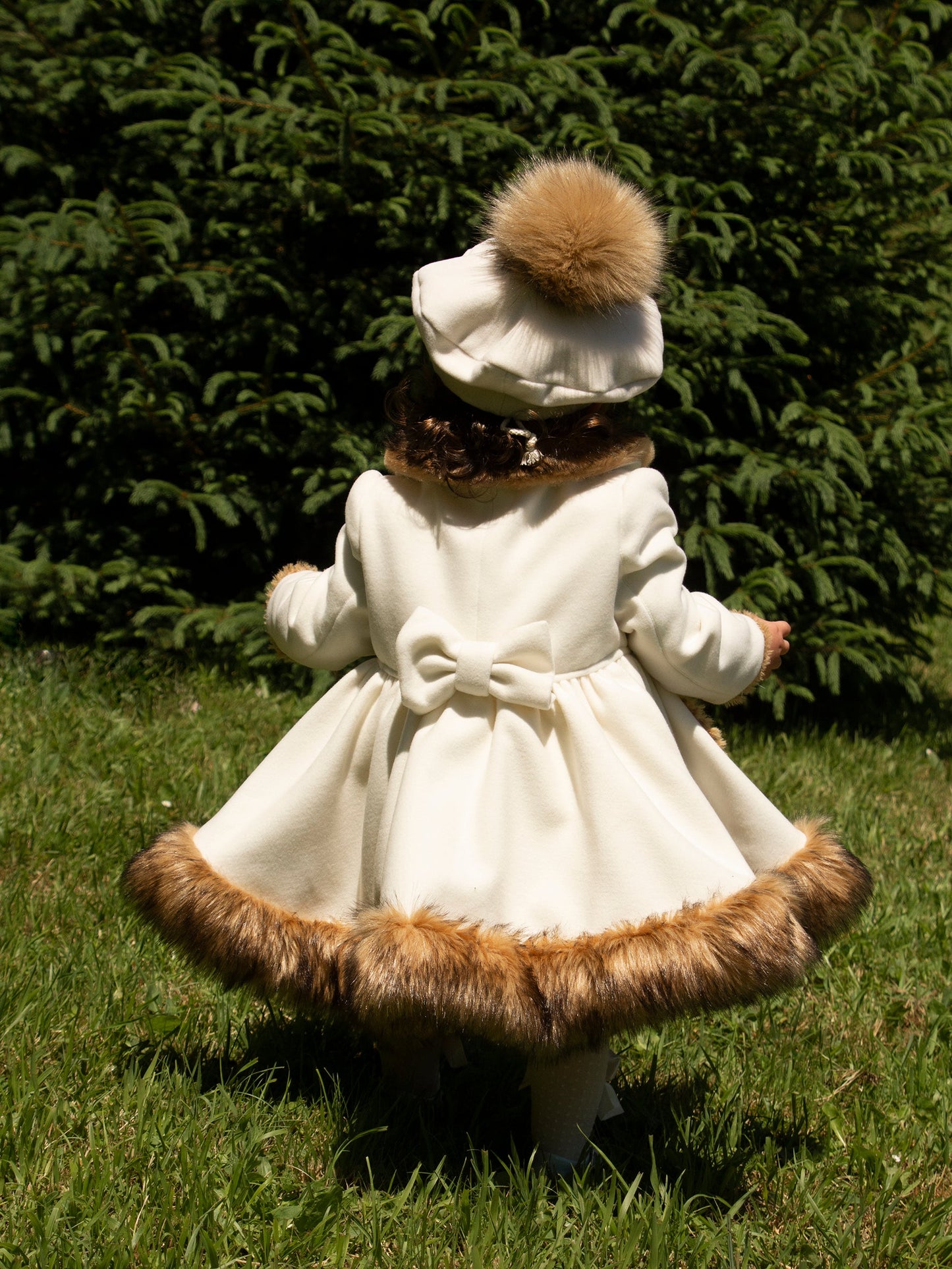 Sonata Girls Cream & Brown Faux Fur Coat AW (Made to order)