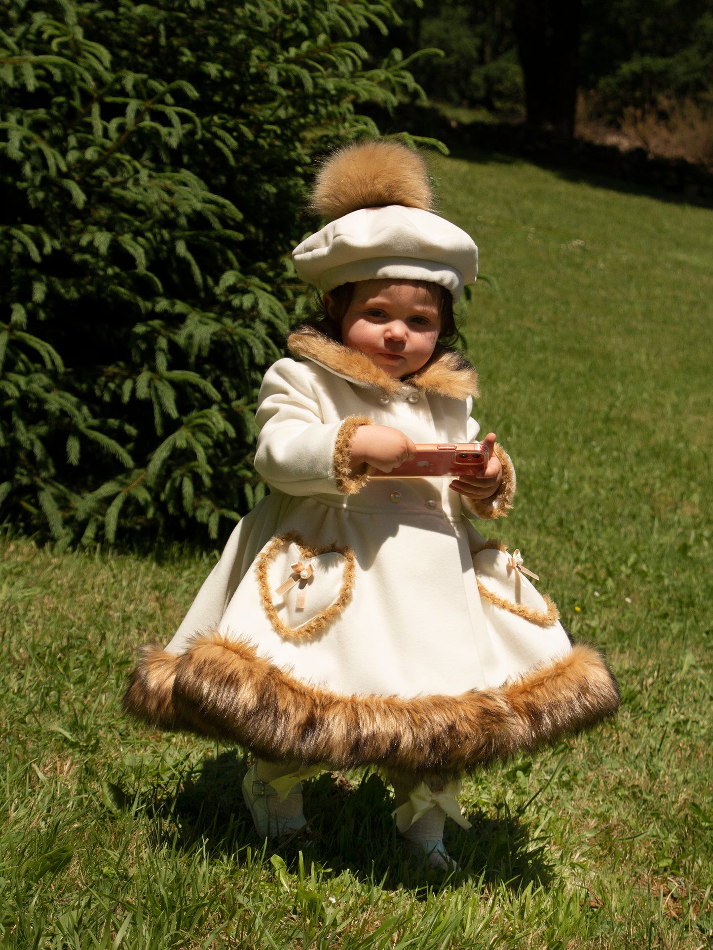Sonata Girls Cream & Brown Faux Fur Coat AW (Made to order)