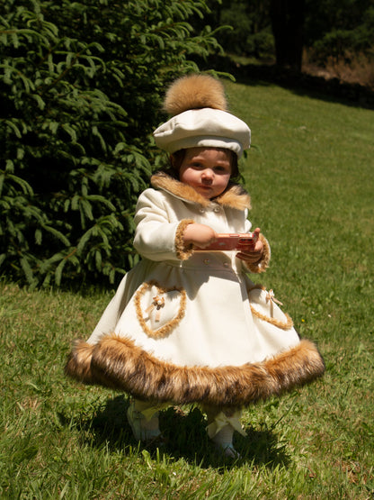 Sonata Girls Cream & Brown Faux Fur Coat AW (Made to order)