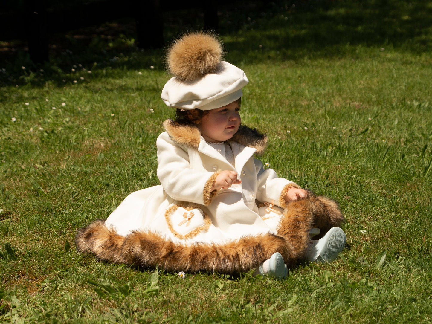 Sonata Girls Cream & Brown Faux Fur Coat AW (Made to order)