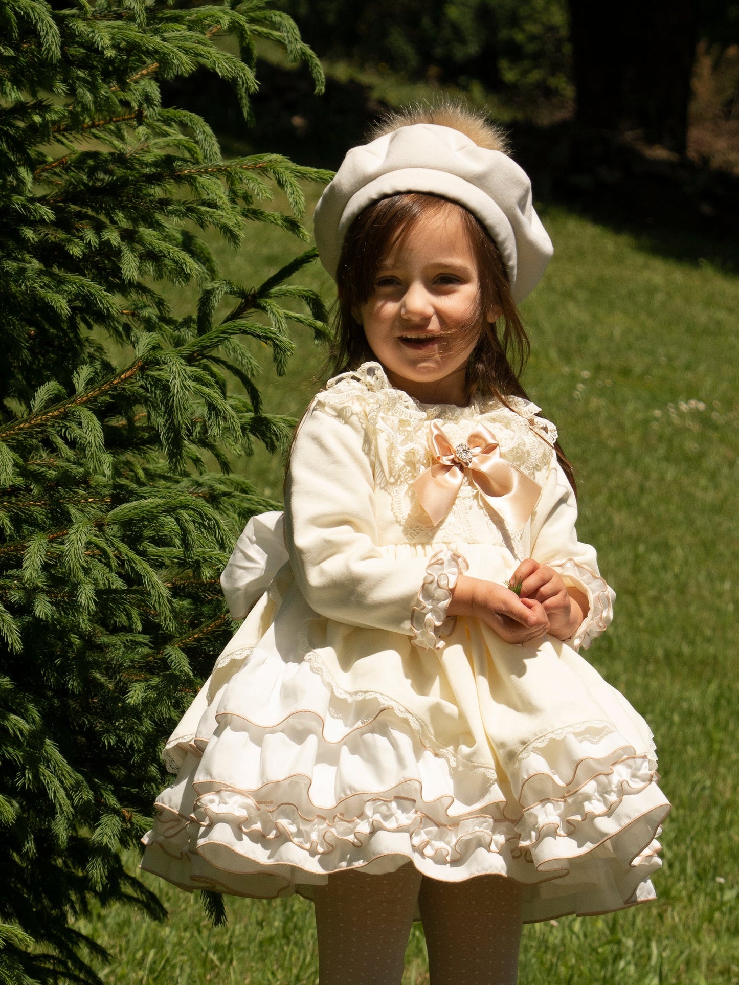 Sonata Cream & Gold Puffball Dress AW (Made to order)