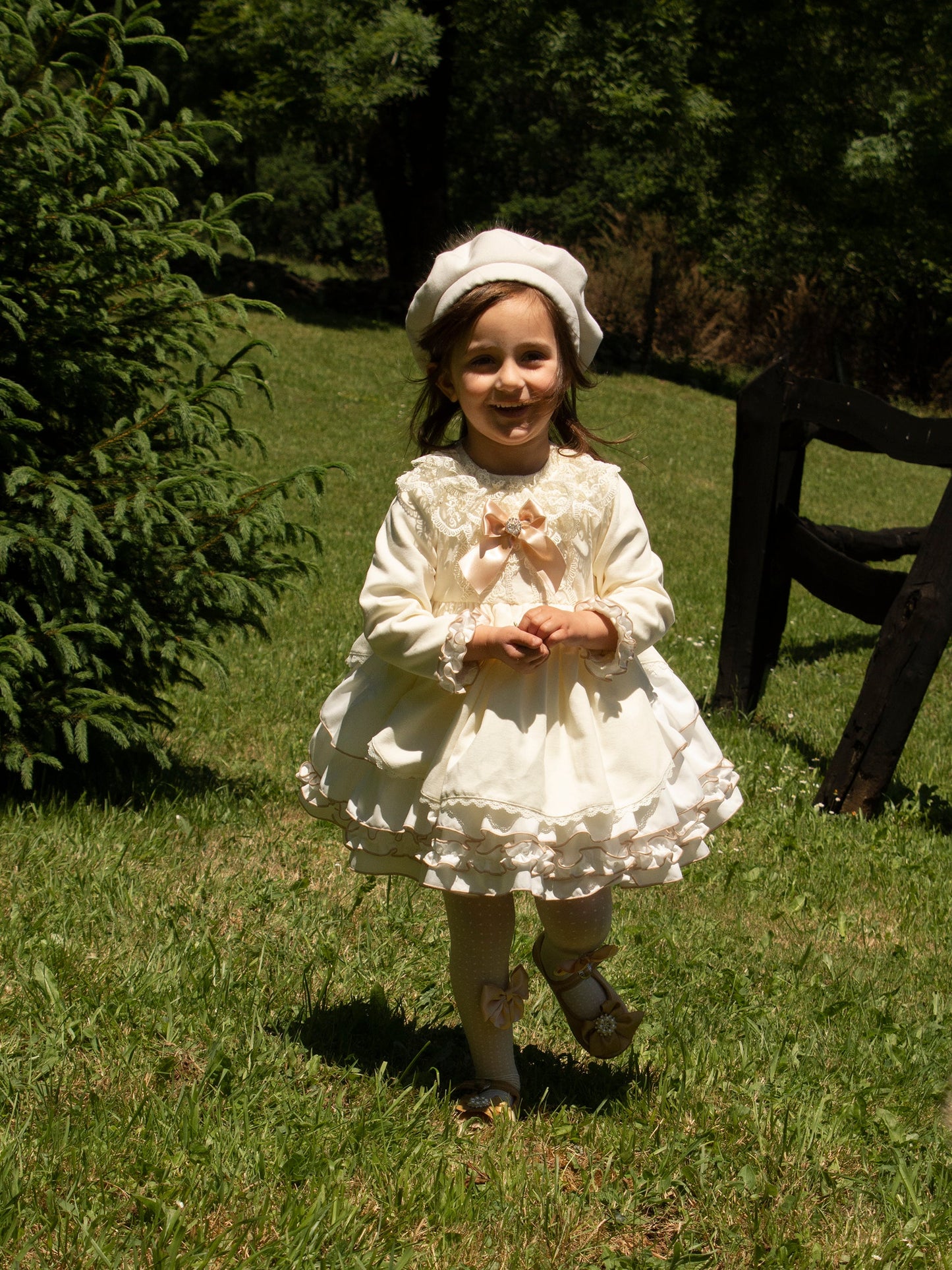Sonata Cream & Gold Puffball Dress AW (Made to order)