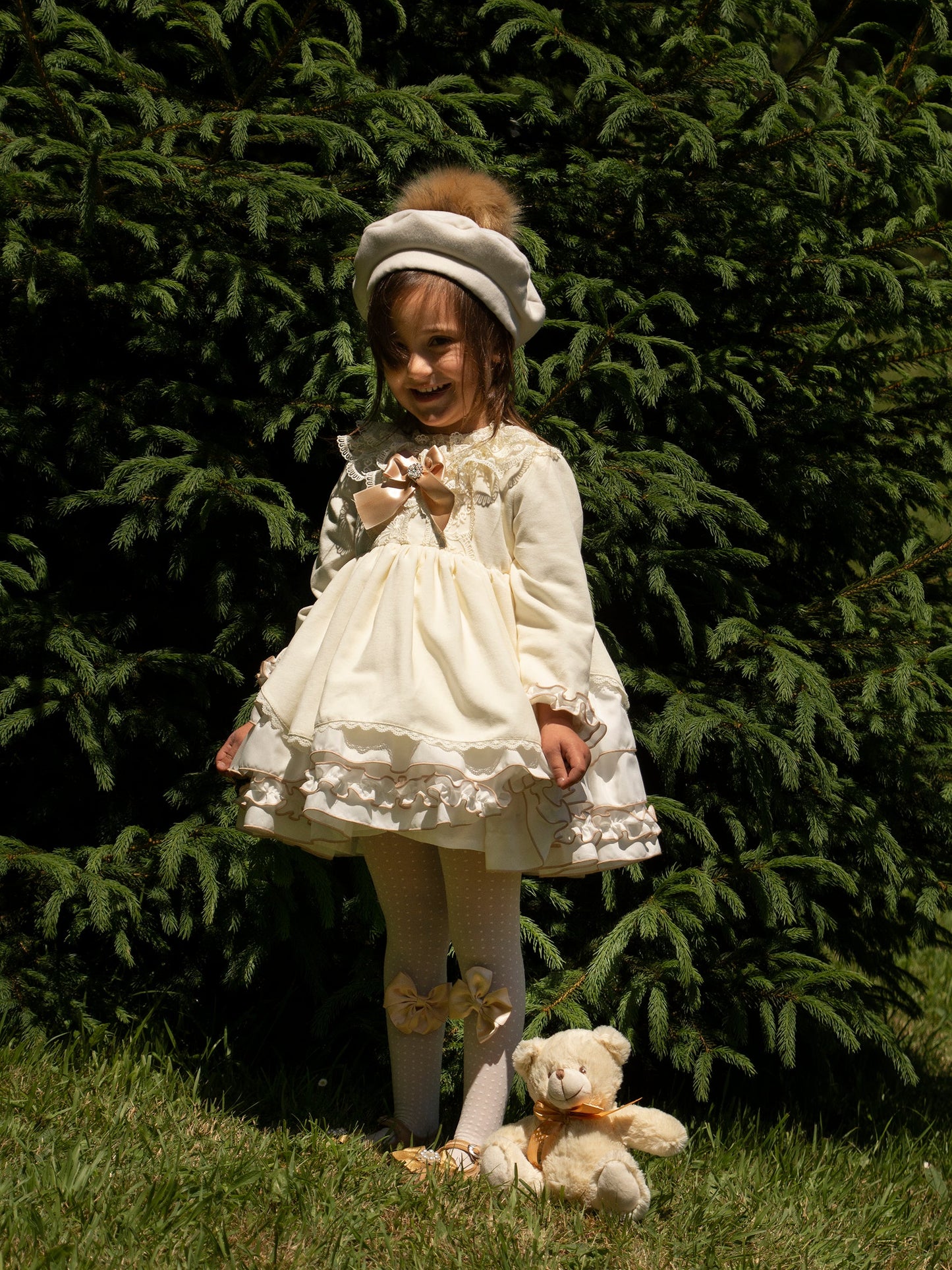 Sonata Cream & Gold Puffball Dress AW (Made to order)