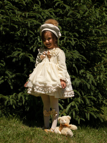 Sonata Cream & Gold Puffball Dress AW (Made to order)