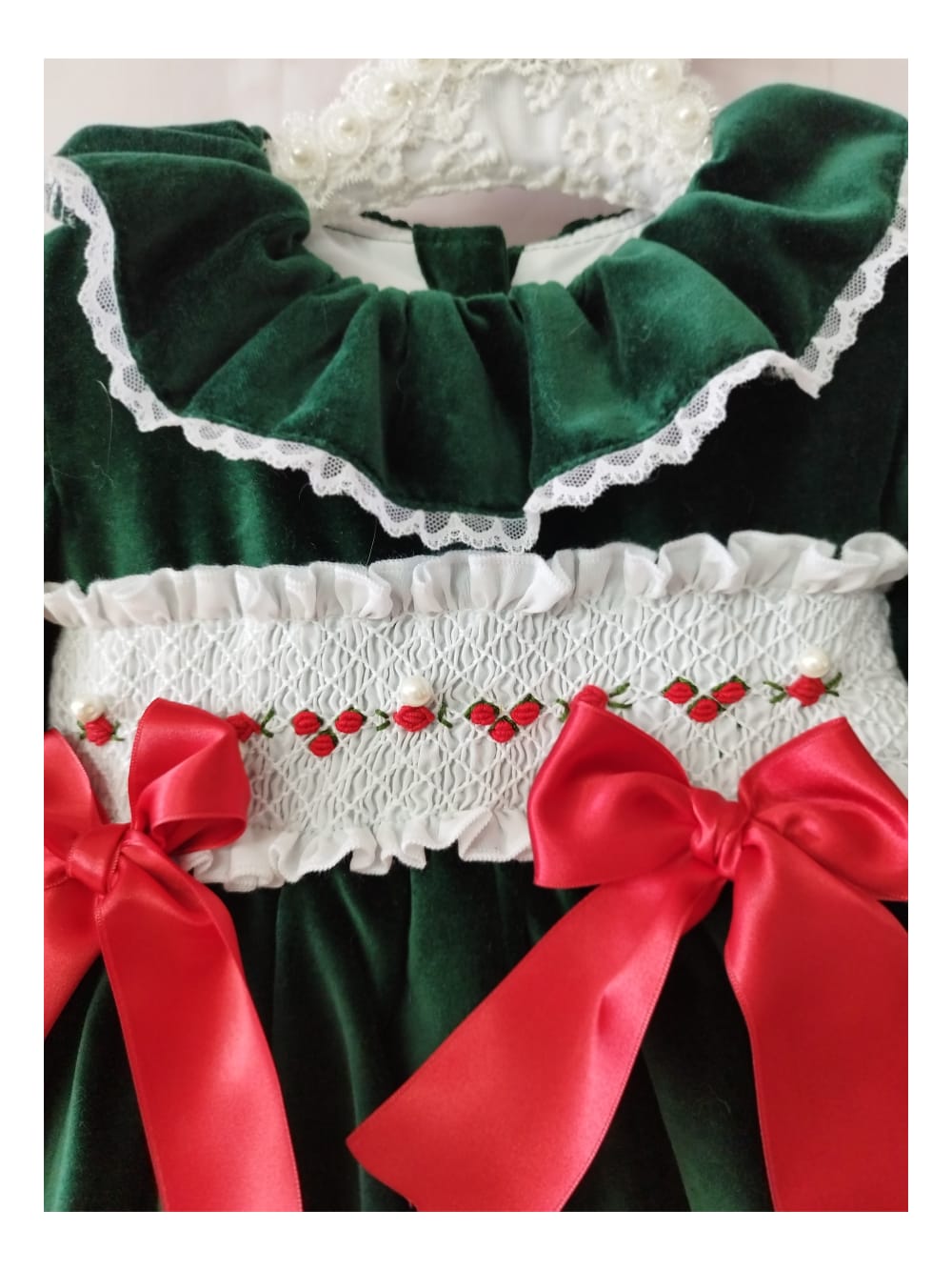 Sonata Bottle Green Pearl Smocked Dress (In Stock)