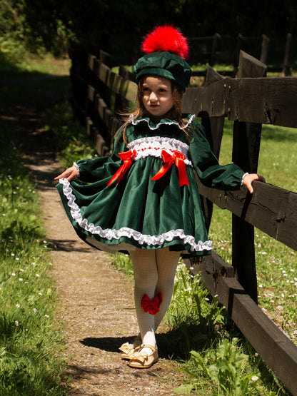 Sonata Bottle Green Smocked Dress AW (Made to order)
