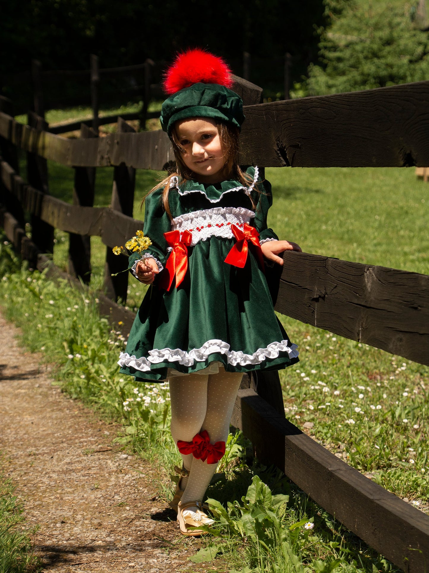 Sonata Bottle Green Pearl Smocked Dress (In Stock)