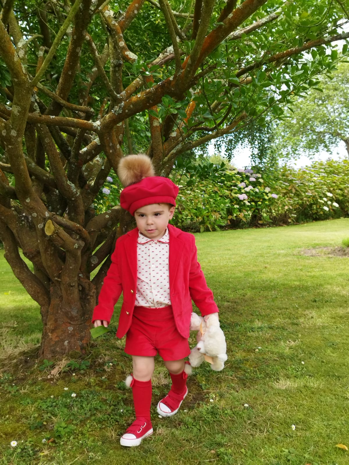 Sonata Boys Red Plumetti Shirt & Shorts Set AW (Made to order)