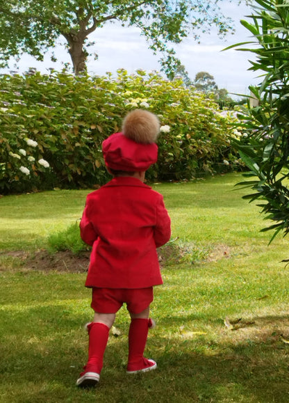 Sonata Boys Red Plumetti Shirt & Shorts Set AW (Made to order)