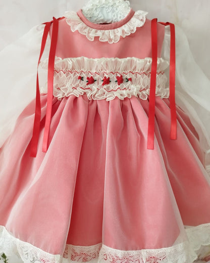 Sonata Red Organza Smocked Dress AW (Made to order)