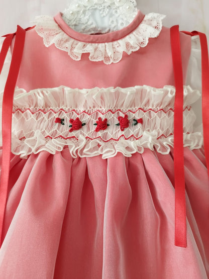 Sonata Red Organza Smocked Dress AW (Made to order)