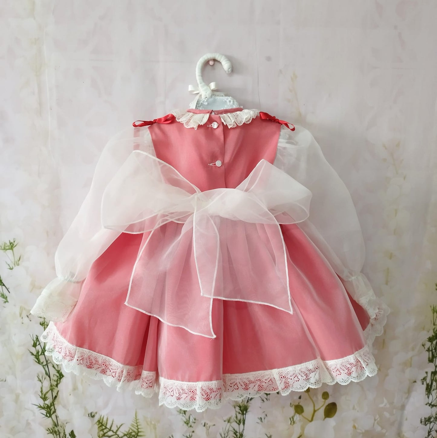 Sonata Red Organza Smocked Dress AW (Made to order)