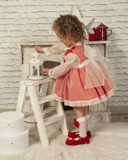Sonata Red Organza Smocked Dress AW (Made to order)